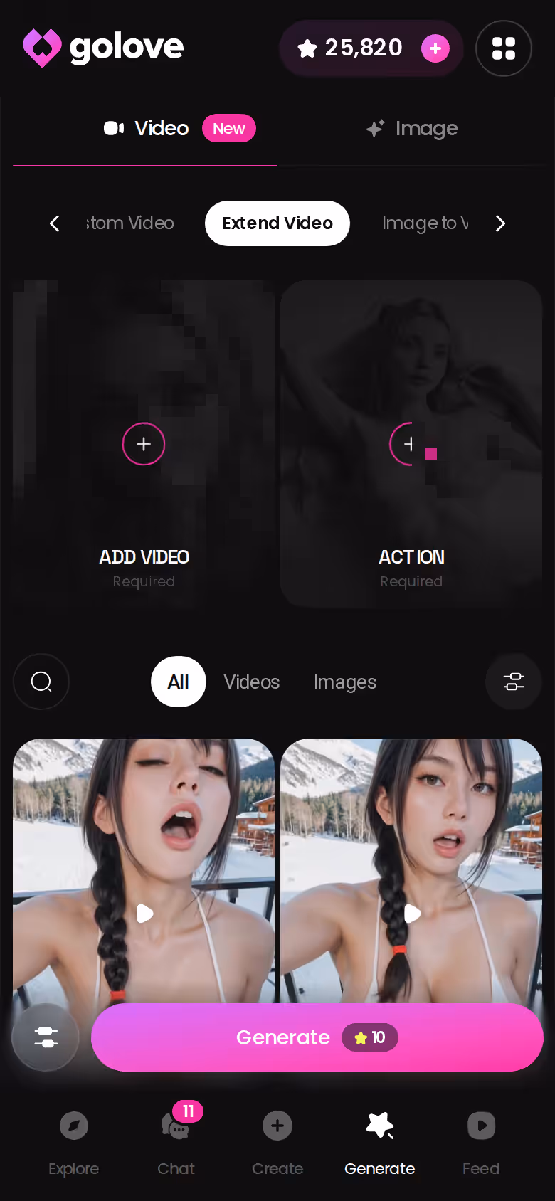 Die Funktion Video verlängern im GoLove-Generator auf dem Handy